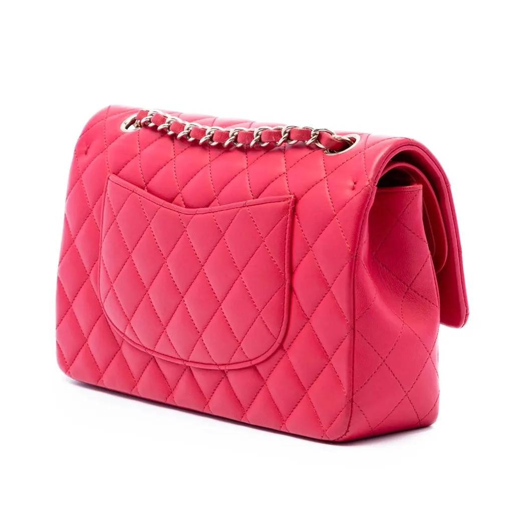 Chanel Medium Classic Lambskin Double Flap Pink Leather Very good - Back View