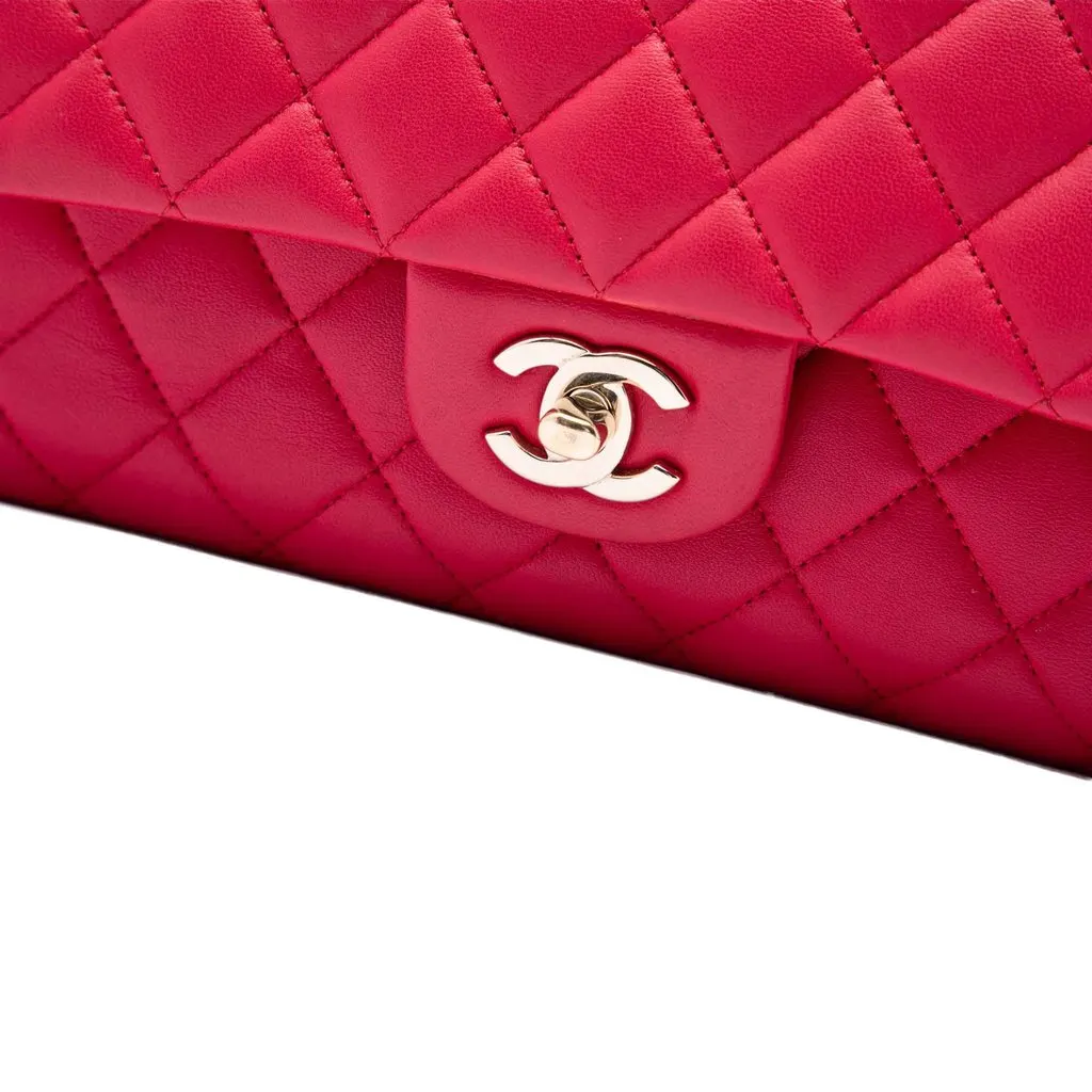 Chanel Medium Classic Lambskin Double Flap Pink Leather Very good - Box View