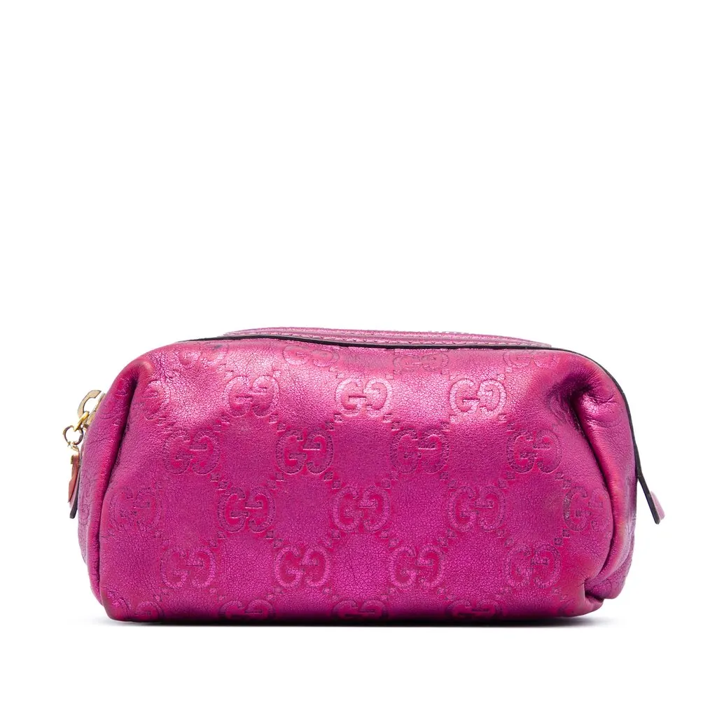 Gucci Metallic Guccissima Pouch Pink Leather Very good - Front View