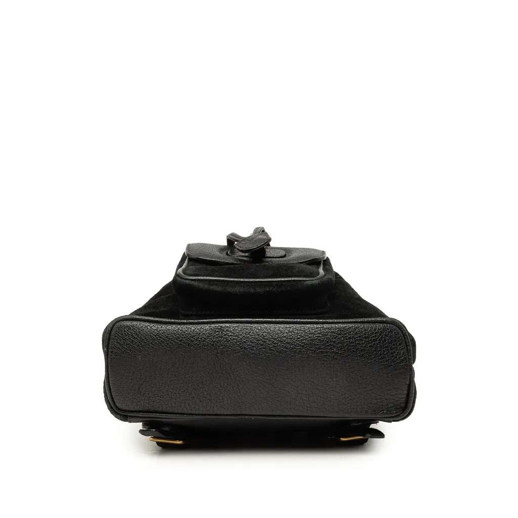 Gucci Suede Bamboo Drawstring Backpack Black Suede Good - Inside View