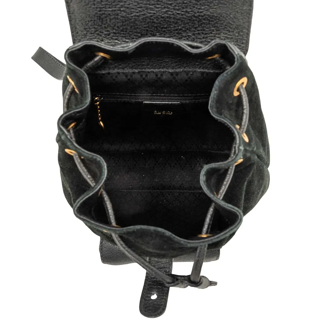 Gucci Suede Bamboo Drawstring Backpack Black Suede Good - Model View