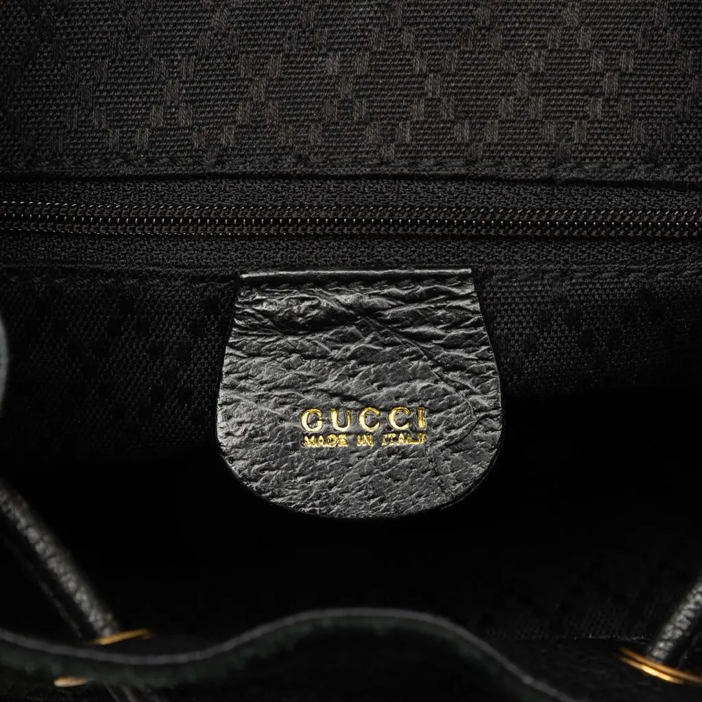 Gucci Suede Bamboo Drawstring Backpack Black Suede Good - Box View