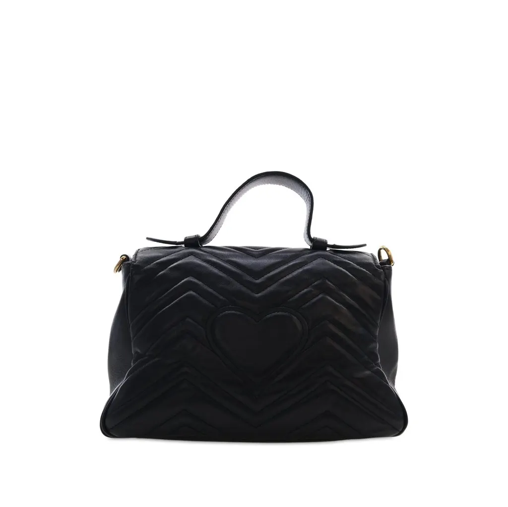 Gucci Small GG Marmont Matelasse Leather Top Handle Bag Black Leather Very good - Back View