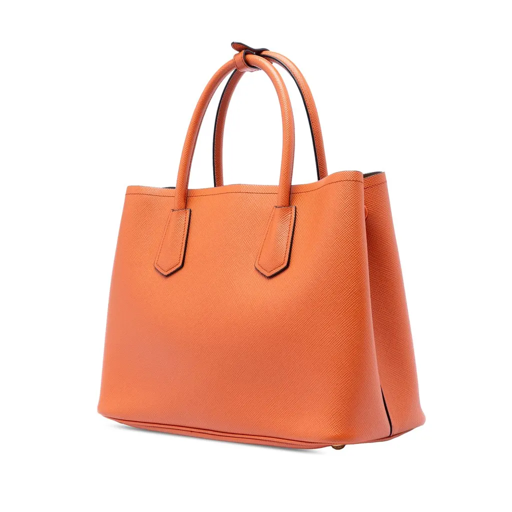 Prada Medium Saffiano Cuir Double Handle Satchel Orange Leather Very good - Back View