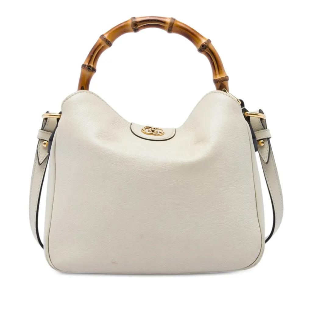 Gucci Small Calfskin Bamboo Diana Satchel White Leather Very good - Front View