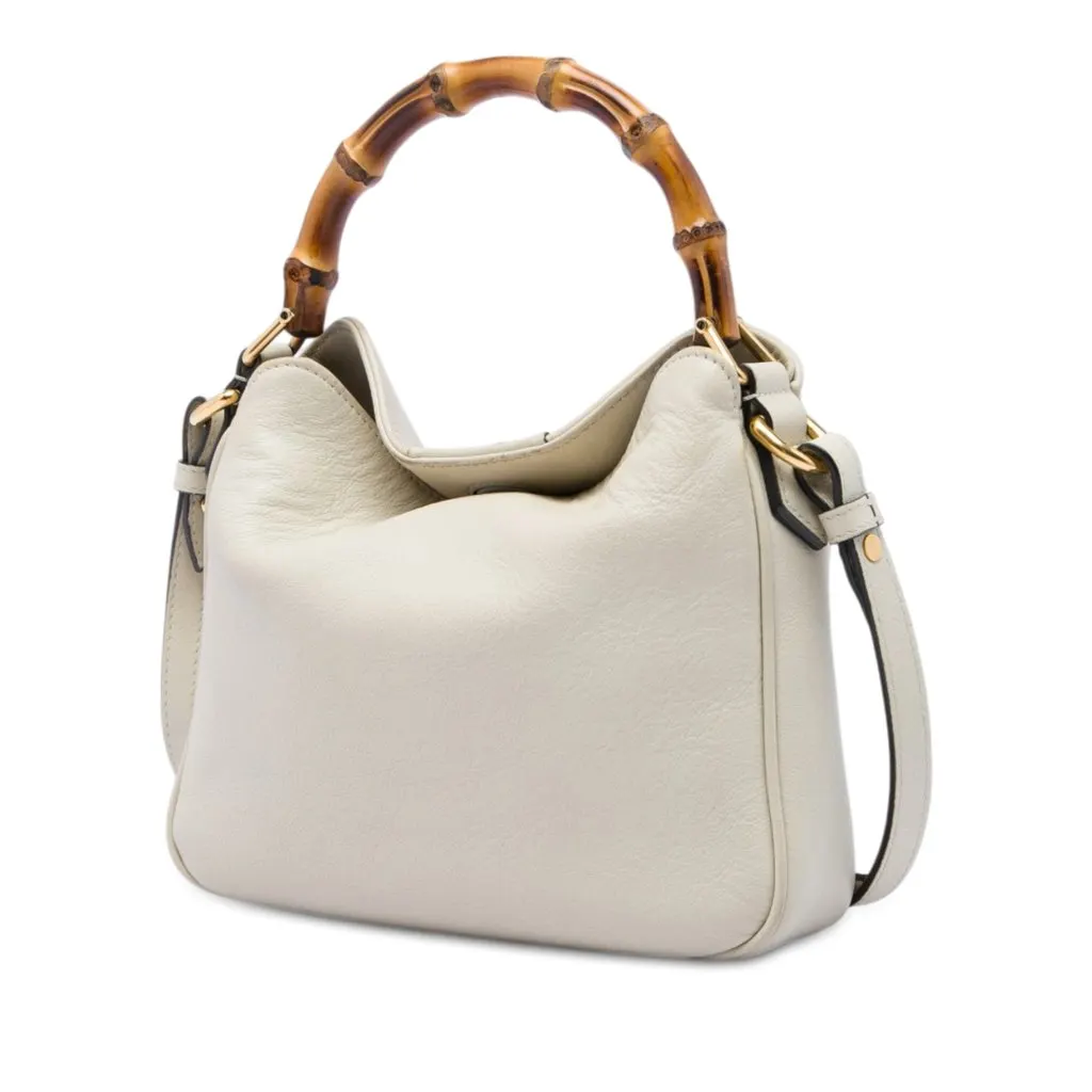 Gucci Small Calfskin Bamboo Diana Satchel White Leather Very good - Back View