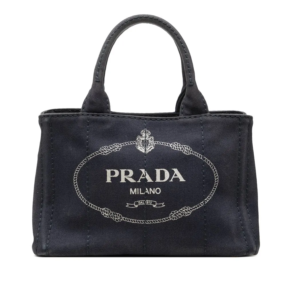 Prada Small Canvas Canapa Logo Tote Blue Canvas Very good - Front View