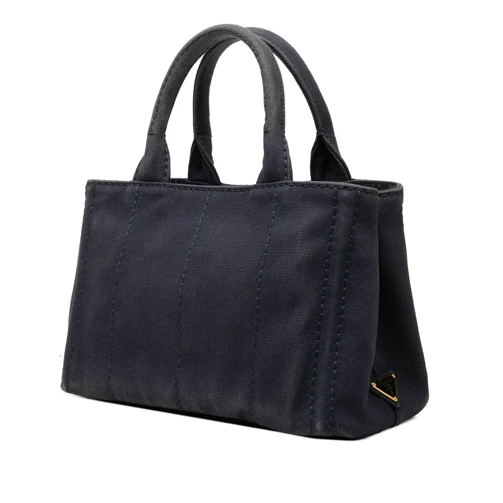 Prada Small Canvas Canapa Logo Tote Blue Canvas Very good - Back View