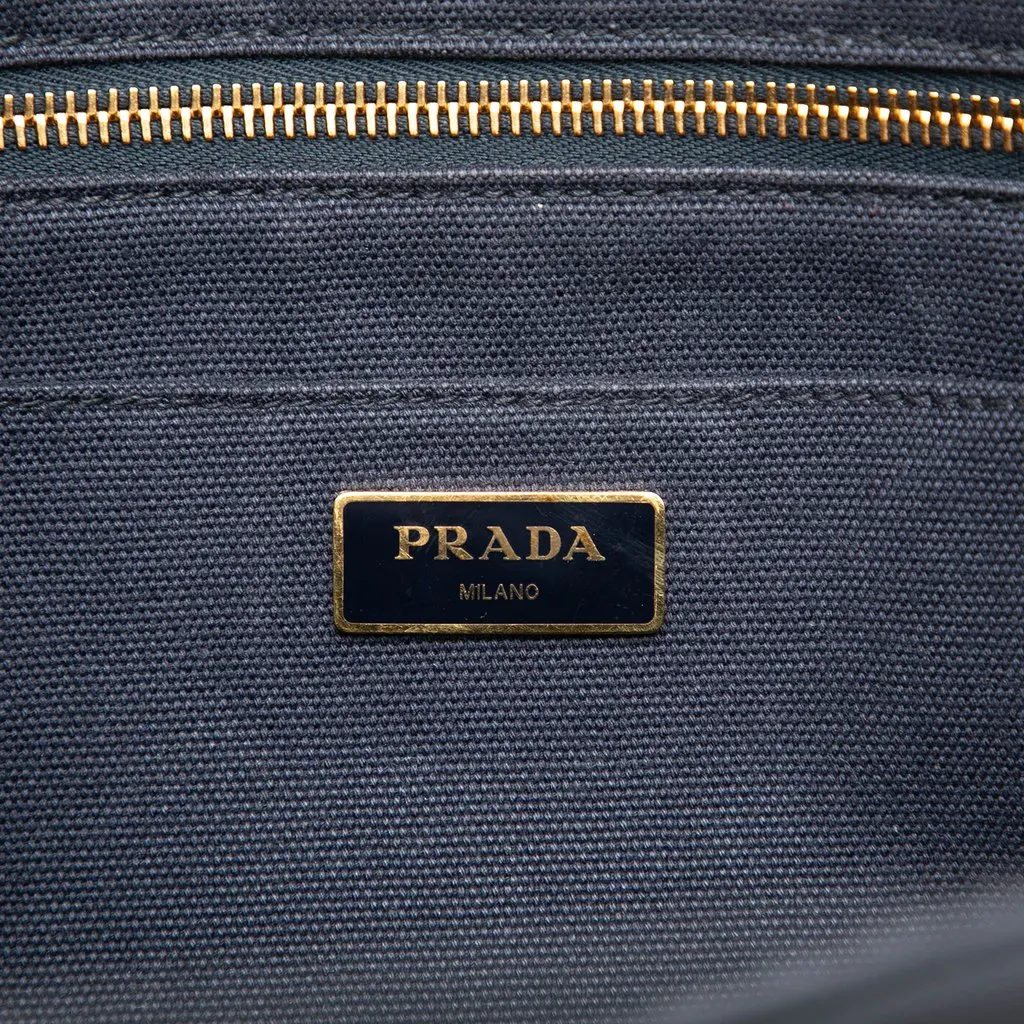Prada Small Canvas Canapa Logo Tote Blue Canvas Very good - Box View