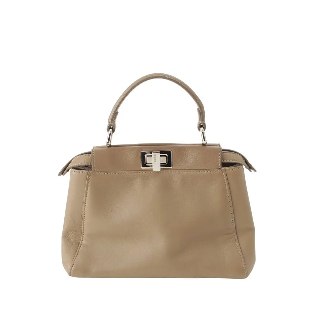 Fendi Mini Leather Iconic Peekaboo Satchel Beige Leather Very good - Front View
