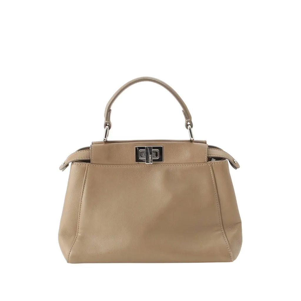 Fendi Mini Leather Iconic Peekaboo Satchel Beige Leather Very good - Back View