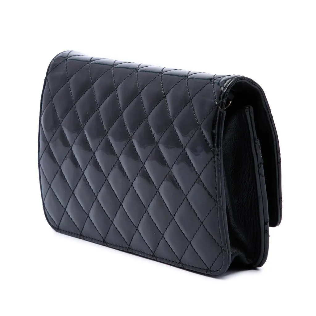 Chanel Quilted Patent Golden Class Wallet on Chain Black Leather Good - Back View