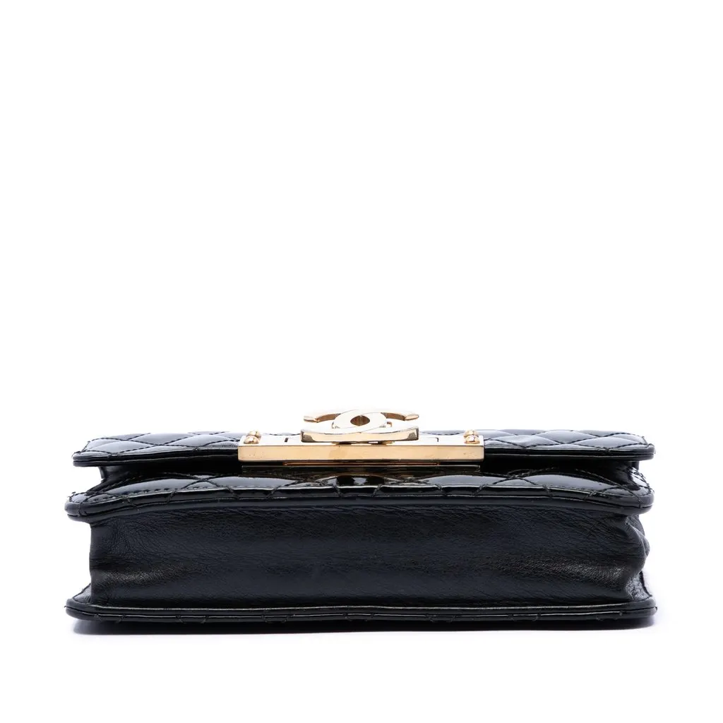 Chanel Quilted Patent Golden Class Wallet on Chain Black Leather Good - Inside View