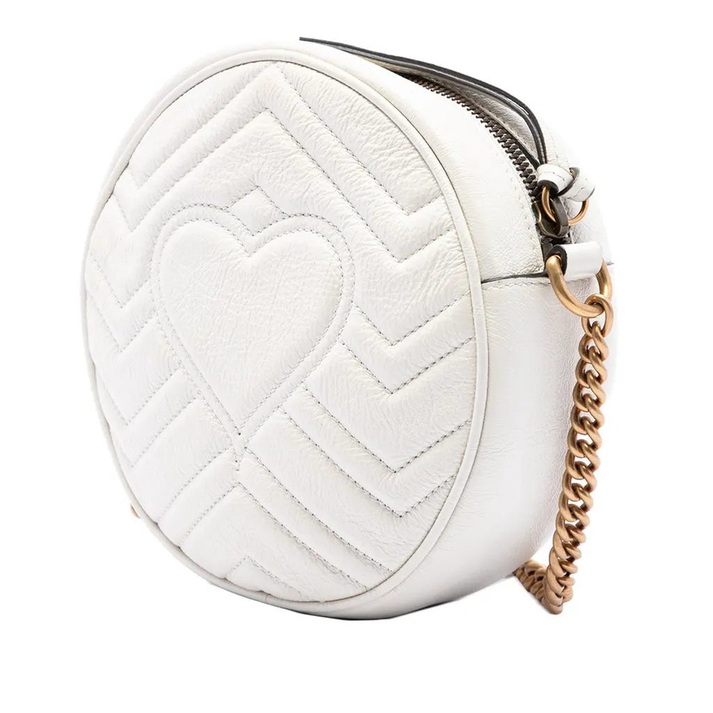 Gucci Mini GG Marmont Matelasse Calfskin Round Crossbody White Leather Very good - Back View