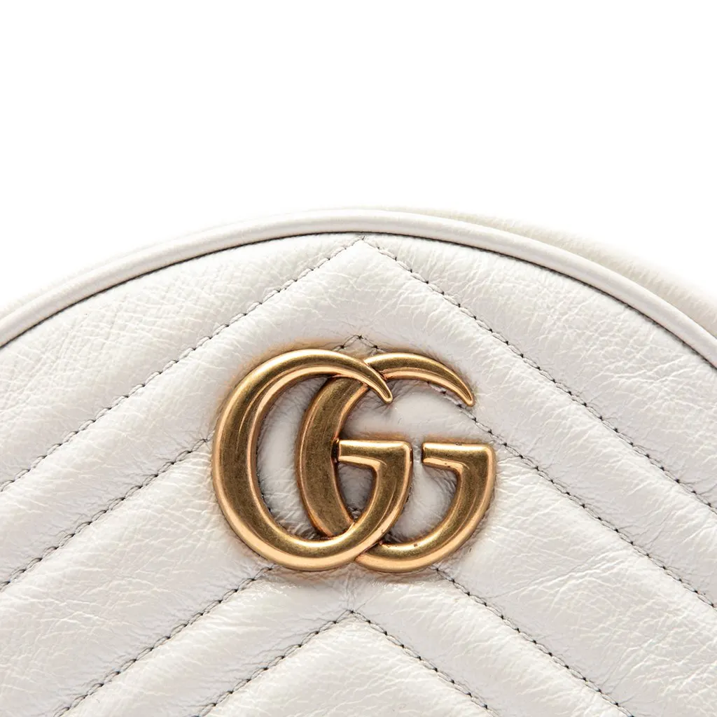 Gucci Mini GG Marmont Matelasse Calfskin Round Crossbody White Leather Very good - Box View