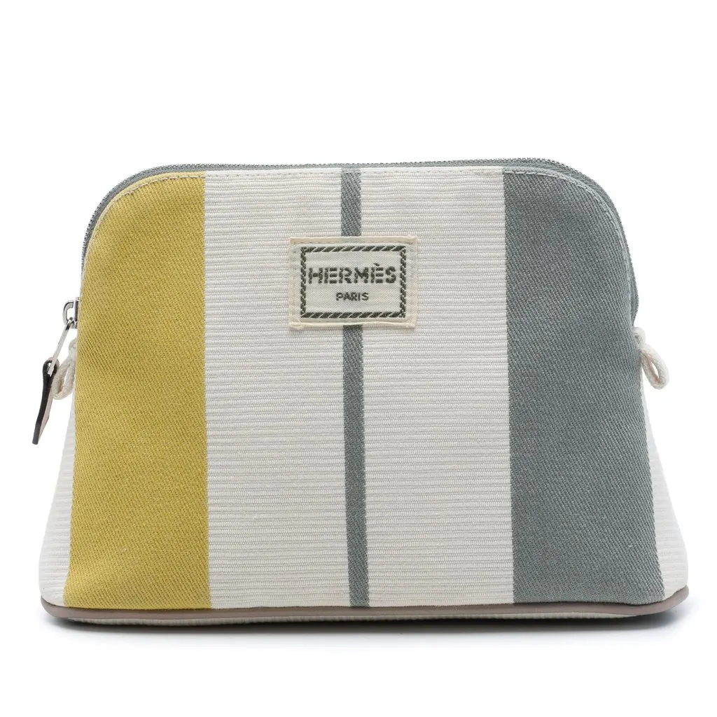 Hermès Mini Canvas Rayures Rocabar Bolide Travel Pouch White Very good - Front View