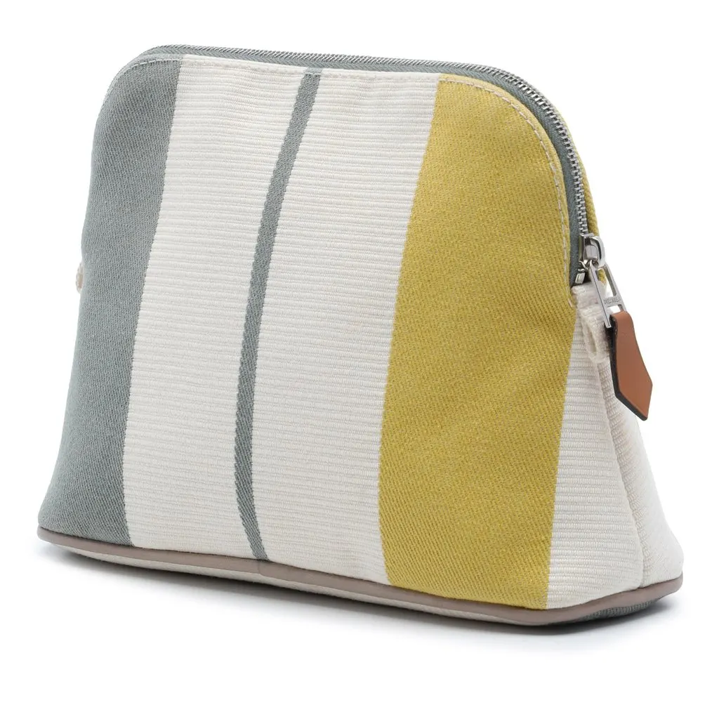 Hermès Mini Canvas Rayures Rocabar Bolide Travel Pouch White Very good - Back View