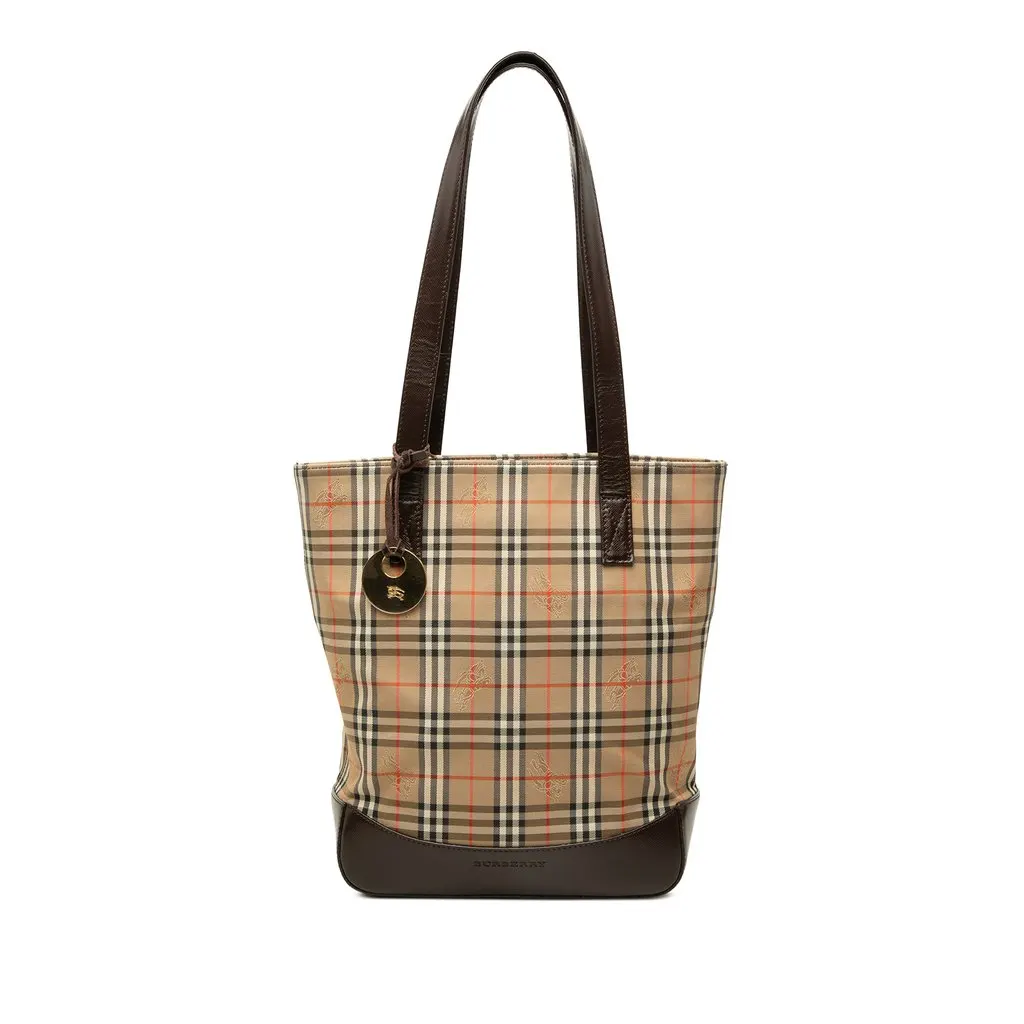 Burberry Haymarket Check Canvas Tote Beige Canvas Good - Front View