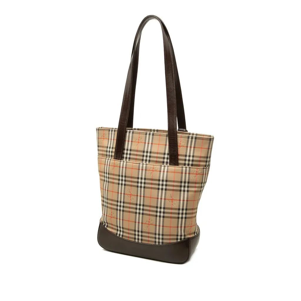 Burberry Haymarket Check Canvas Tote Beige Canvas Good - Back View