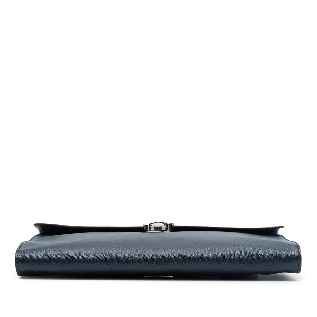 Prada Large Saffiano Lux Envelope Pushlock Clutch Blue Leather Very good - Inside View