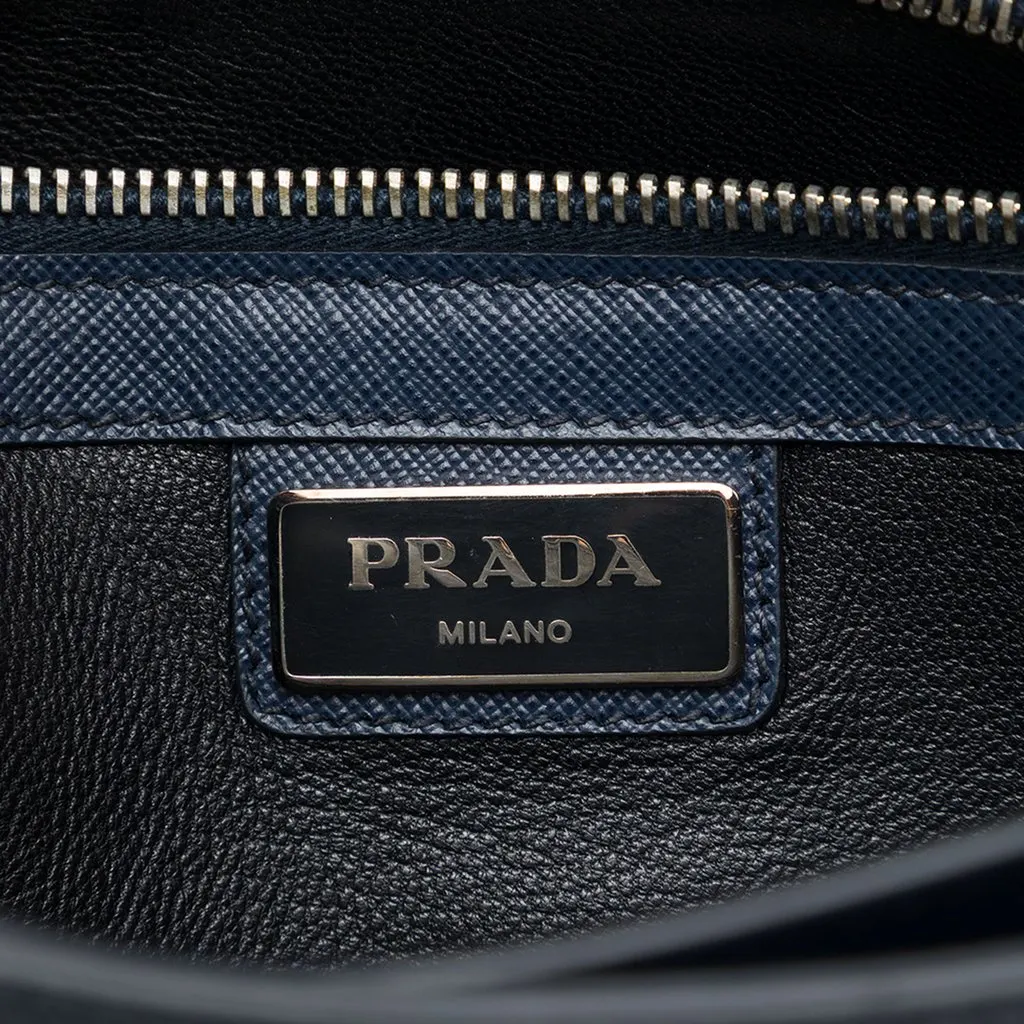 Prada Large Saffiano Lux Envelope Pushlock Clutch Blue Leather Very good - Box View