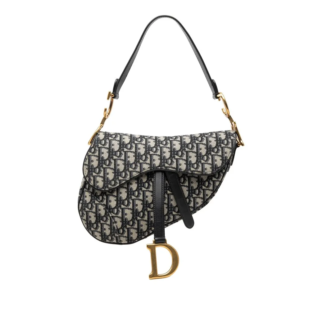 Dior Oblique Canvas Saddle Bag Blue Canvas Very good - Front View