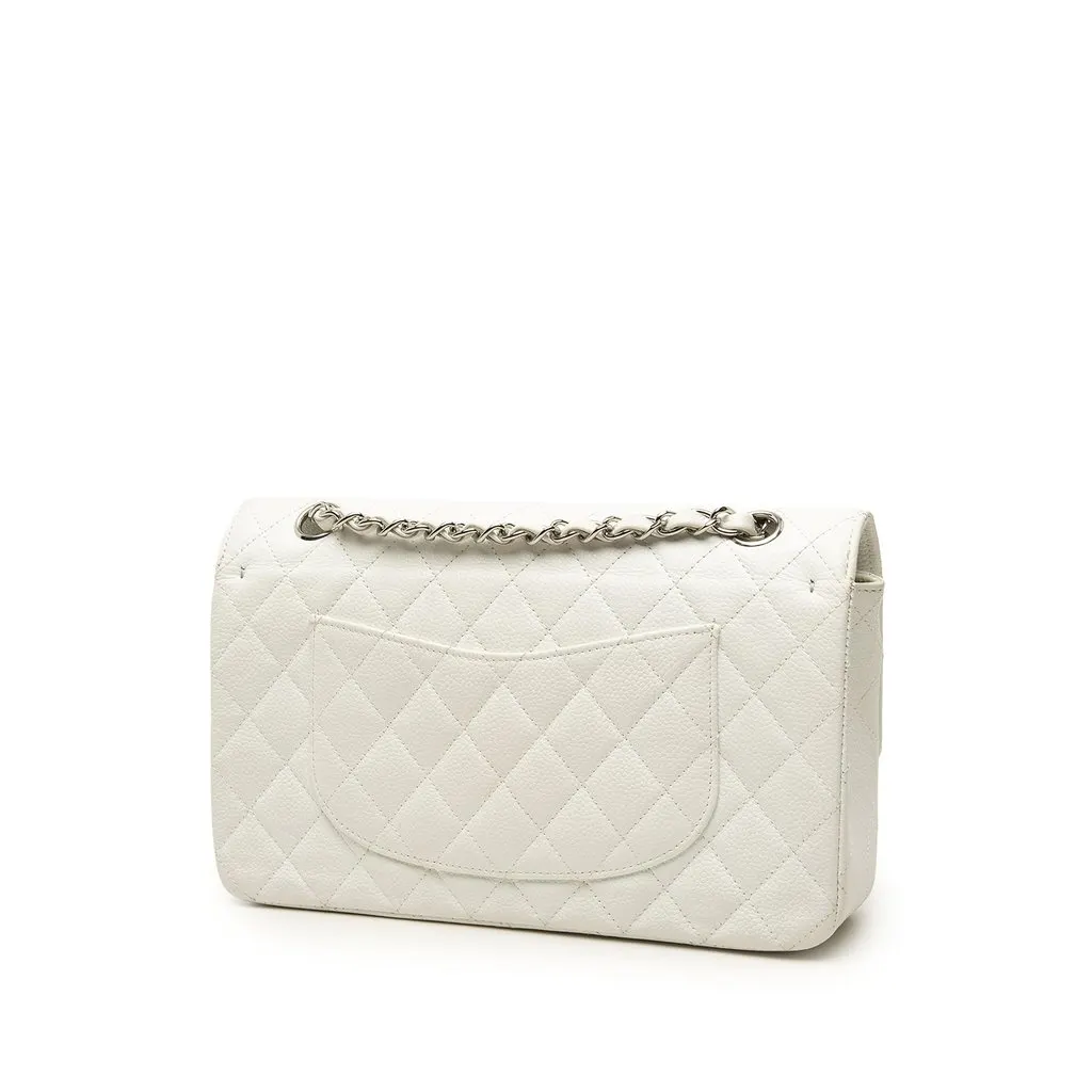Chanel Medium Classic Caviar Double Flap White Leather Very good - Back View