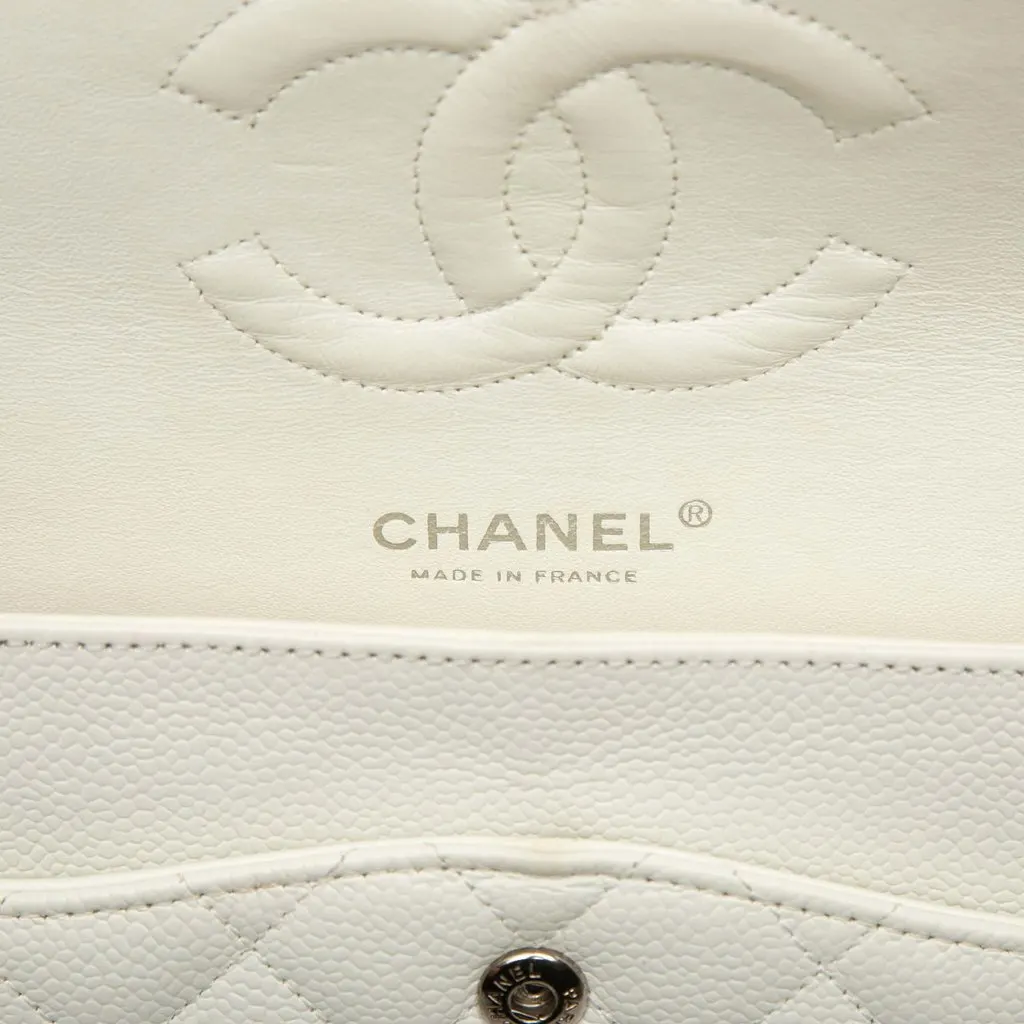 Chanel Medium Classic Caviar Double Flap White Leather Very good - Box View