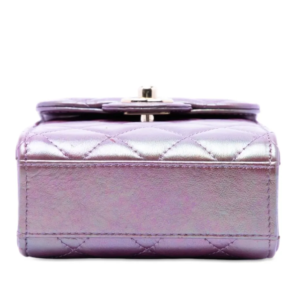Chanel CC Quilted Iridescent Lambskin Phone Holder with Chain Purple Leather Very good - Inside View