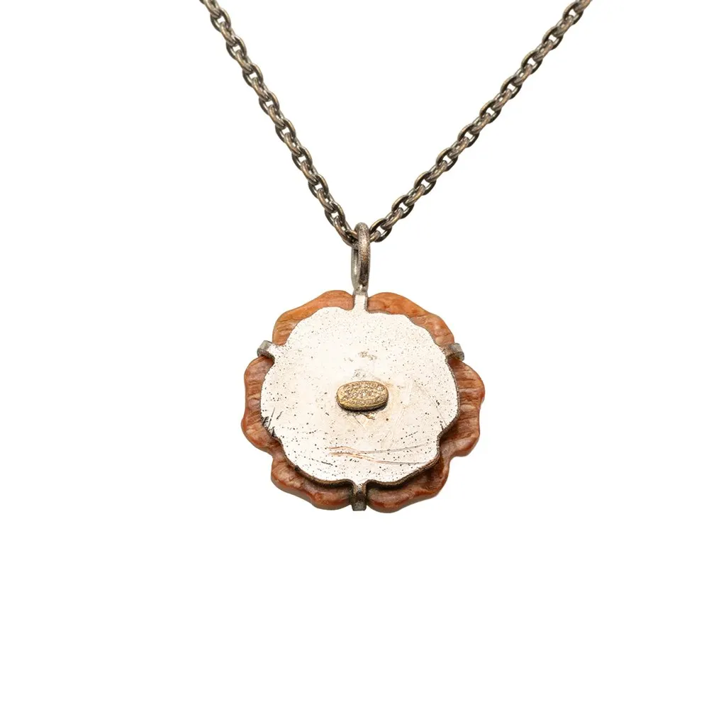 Chanel Brass and Mother of Pearl Camellia Pendant Necklace Silver Metal Very good - Inside View