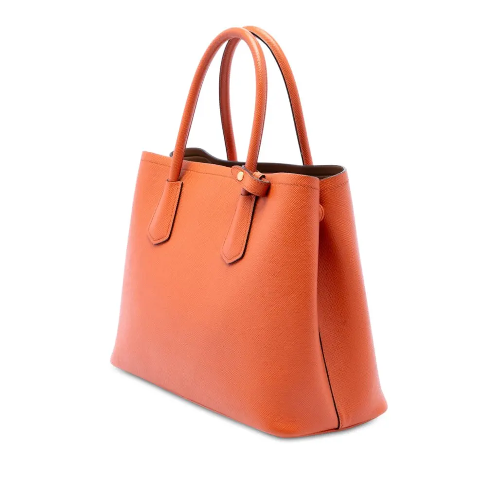 Prada Medium Saffiano Cuir Double Handle Satchel Orange Leather Very good - Back View
