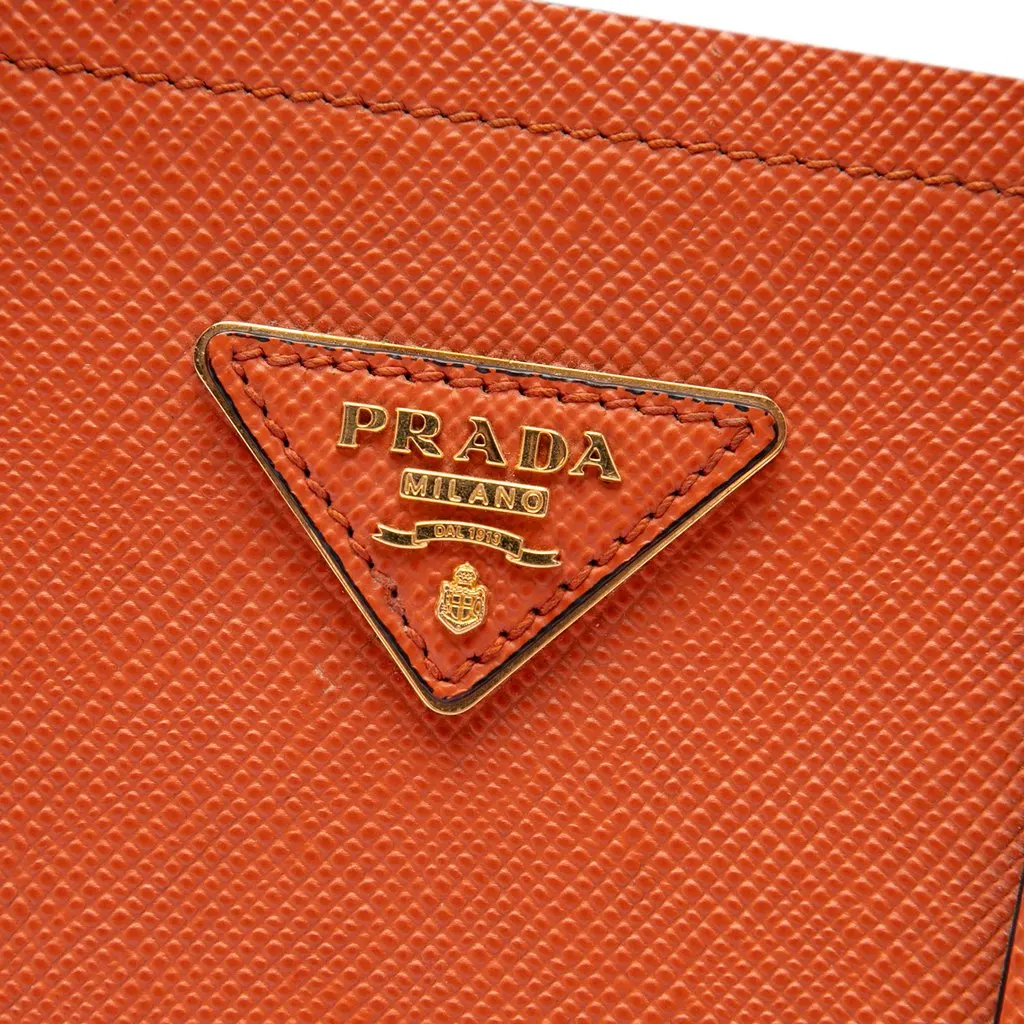 Prada Medium Saffiano Cuir Double Handle Satchel Orange Leather Very good - Box View