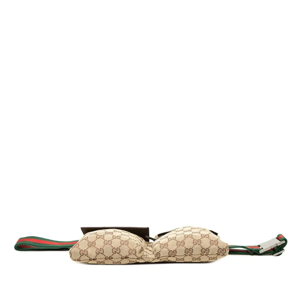 Gucci GG Canvas Web Double Pocket Belt Bag Beige Canvas Good - Inside View