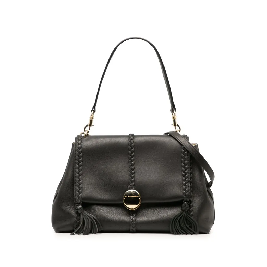 Chloé Medium Grained Calfskin Penelope Satchel Black Leather Very good - Front View