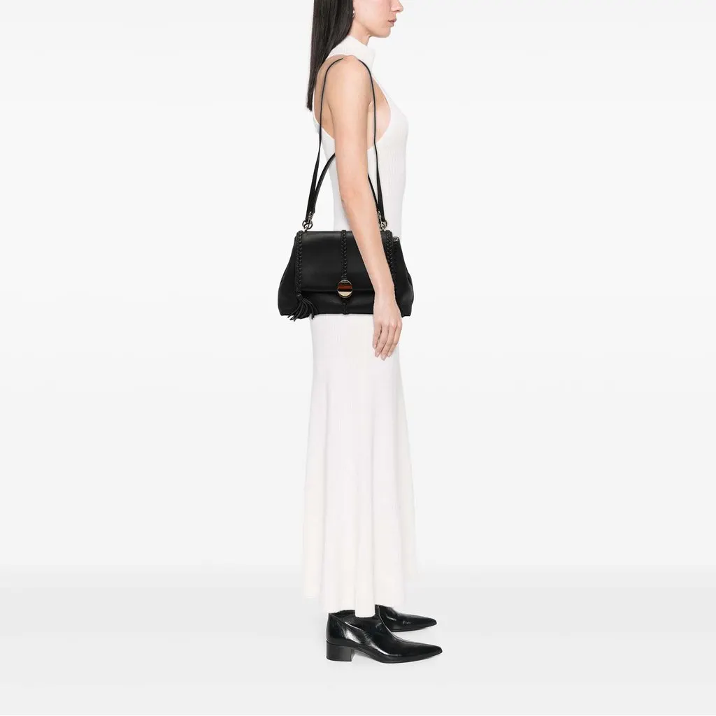 Chloé Medium Grained Calfskin Penelope Satchel Black Leather Very good - Box View