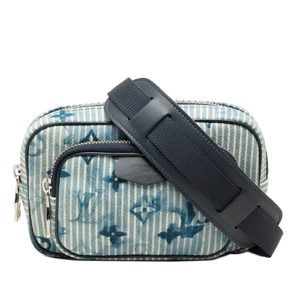 Louis Vuitton Monogram Denim Watercolor Hickory Stripes Outdoor Pouch Blue Very good - Front View