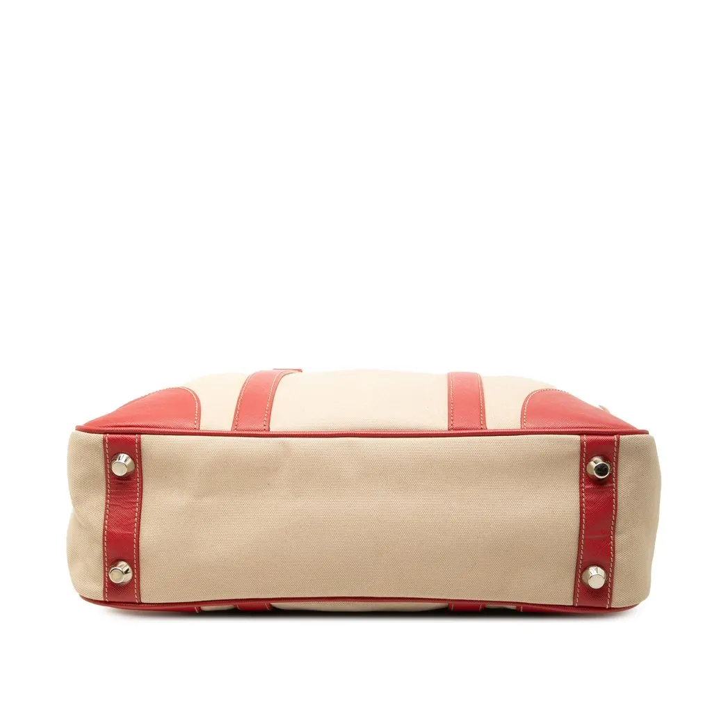 Prada Saffiano Trimmed Canvas Briefcase Beige Canvas Good - Inside View