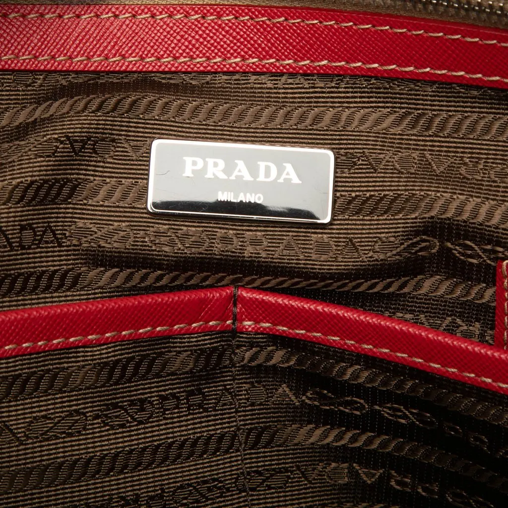 Prada Saffiano Trimmed Canvas Briefcase Beige Canvas Good - Box View