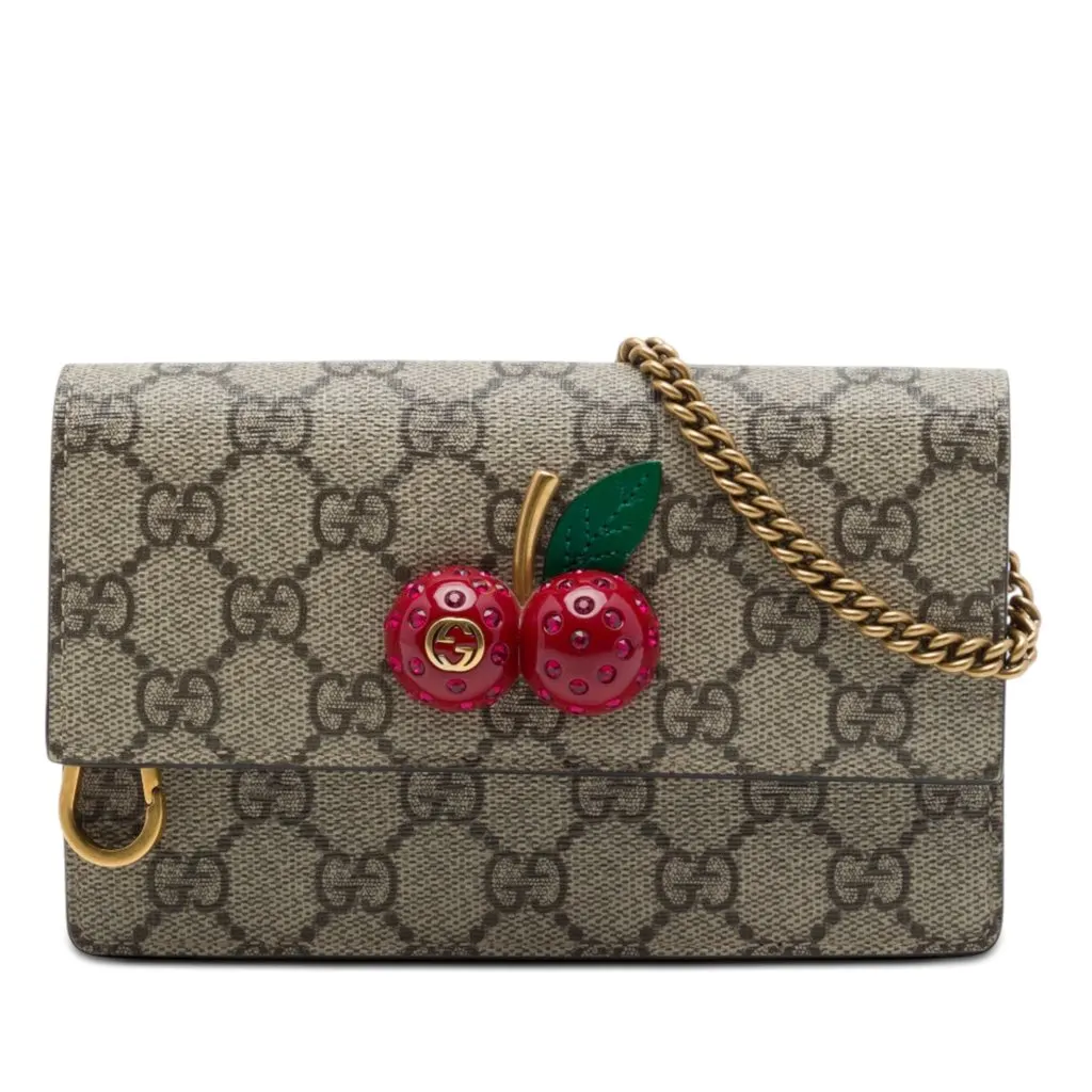 Gucci Mini GG Supreme Cherry Crossbody Beige Very good - Front View