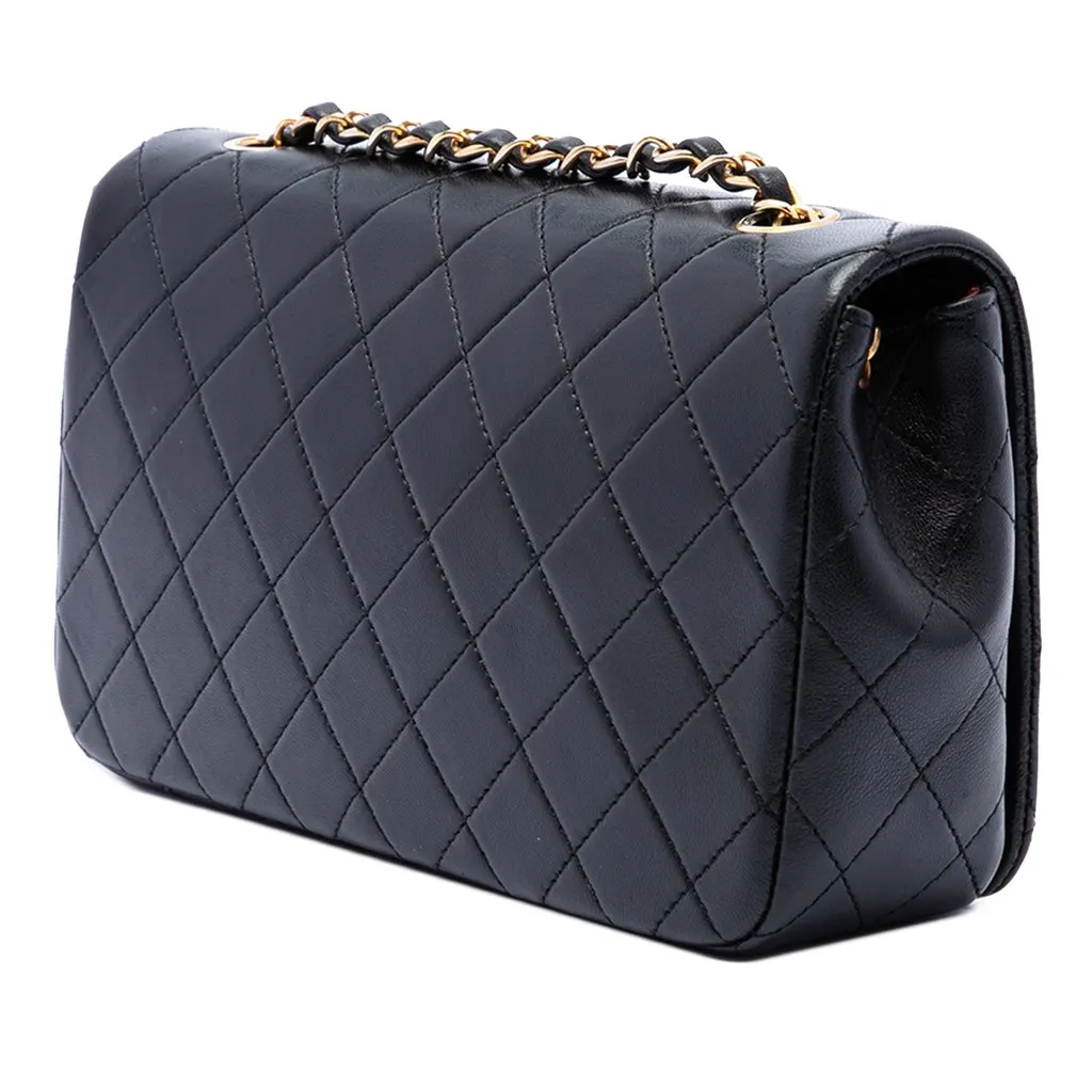 Chanel Medium Quilted Lambskin Full Flap Black Leather Very good - Back View
