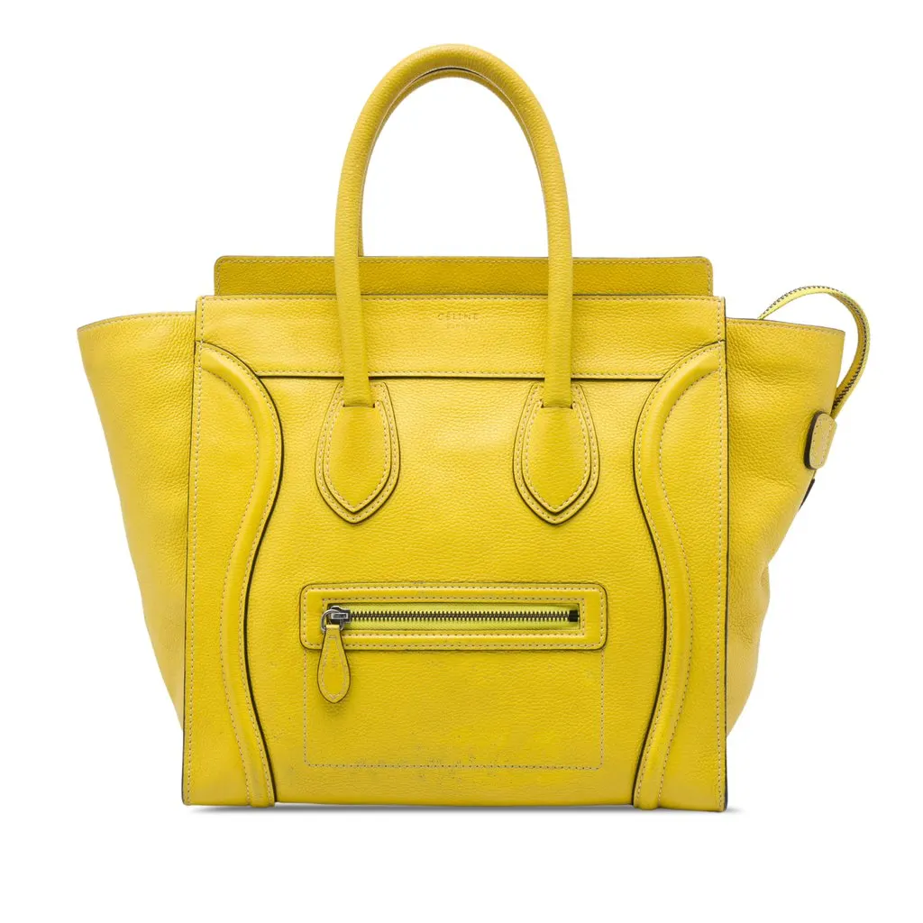 Celine Mini Grained Calfskin Luggage Tote Yellow Leather Very good - Front View