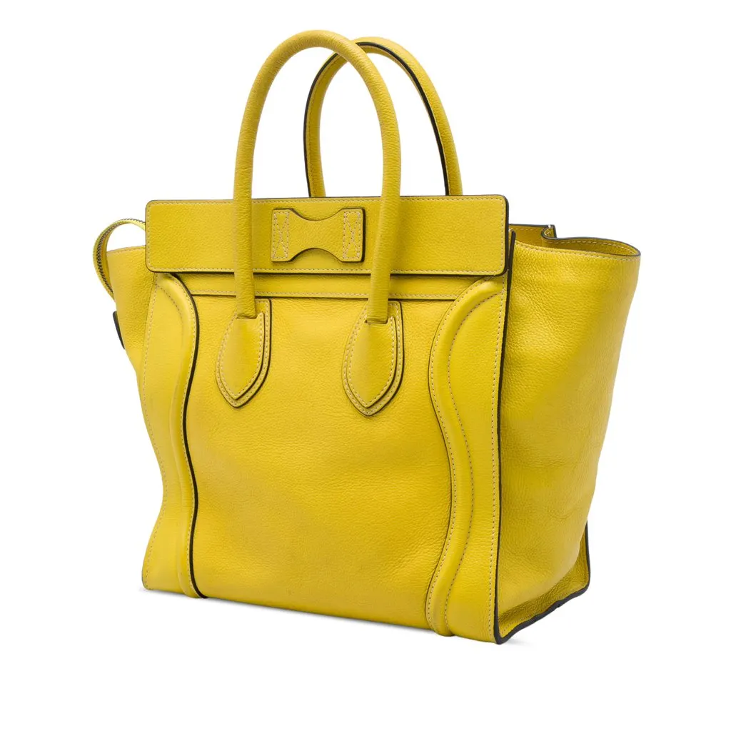 Celine Mini Grained Calfskin Luggage Tote Yellow Leather Very good - Back View