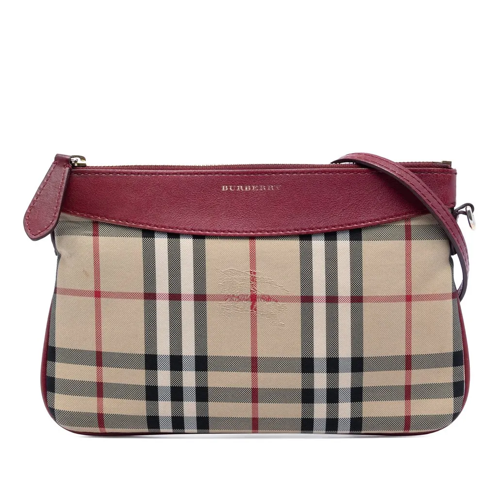 Burberry Haymarket Check Canvas Peyton Crossbody Beige Good - Front View