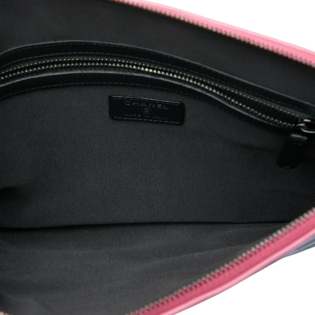 Chanel Medium Chevron Aged Calfskin Gabrielle Cosmetic Clutch Blue Leather Very good - Model View