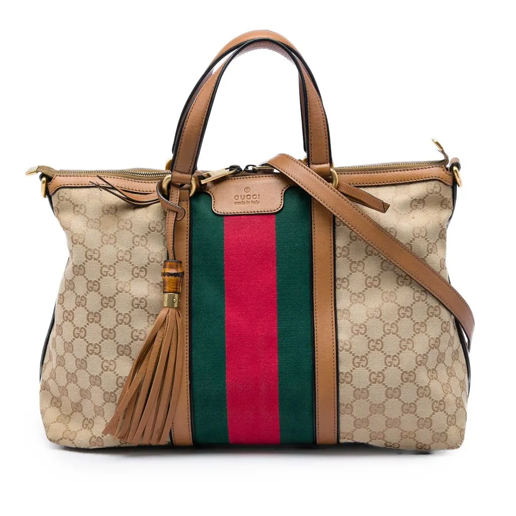 Gucci Medium GG Canvas Web Rania Top Handle Bag Beige Very good - Front View