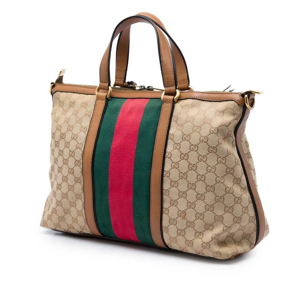Gucci Medium GG Canvas Web Rania Top Handle Bag Beige Very good - Back View
