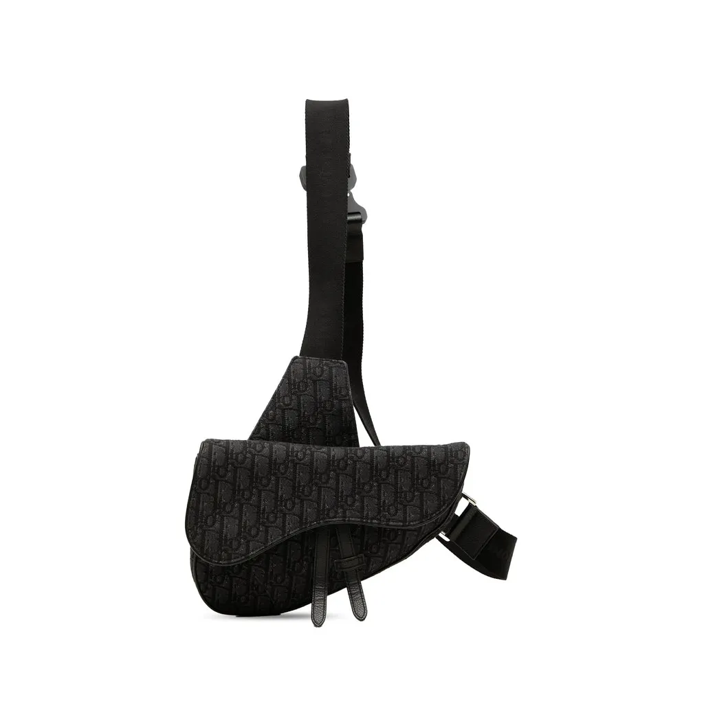 Dior Oblique Canvas Saddle Crossbody Black Very good - Front View