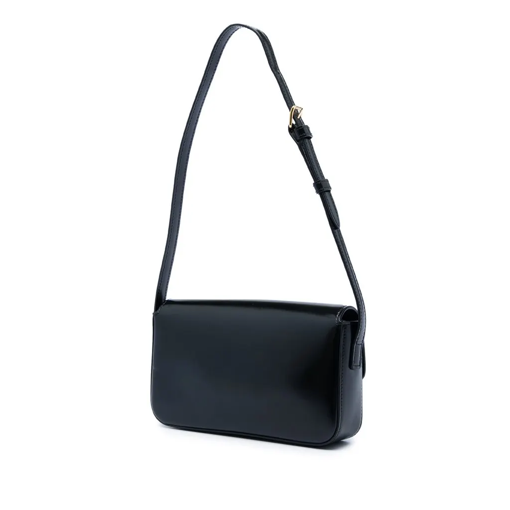 Celine Shiny Calfskin Triomphe Claude Shoulder Bag Black Leather Very good - Back View