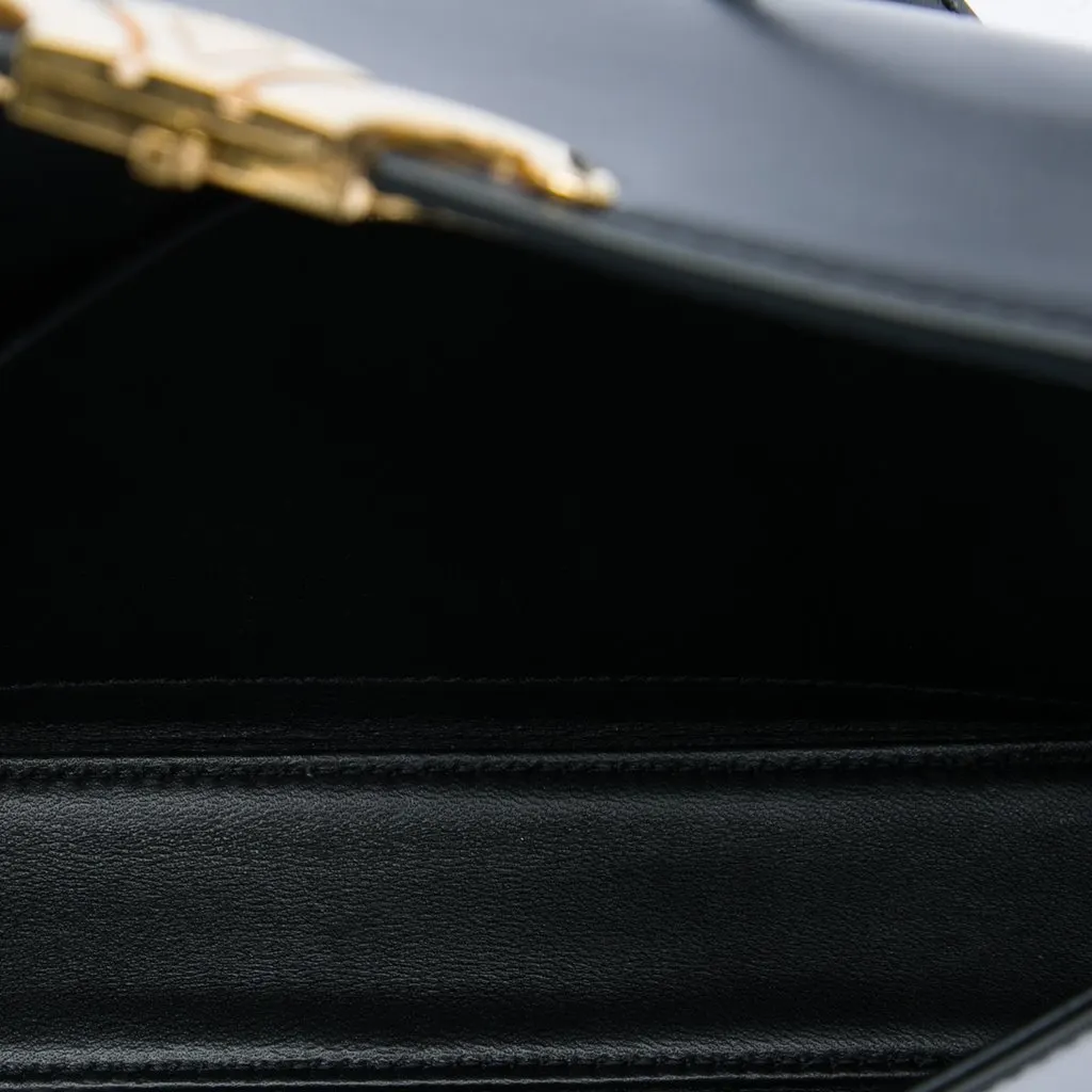 Celine Shiny Calfskin Triomphe Claude Shoulder Bag Black Leather Very good - Model View