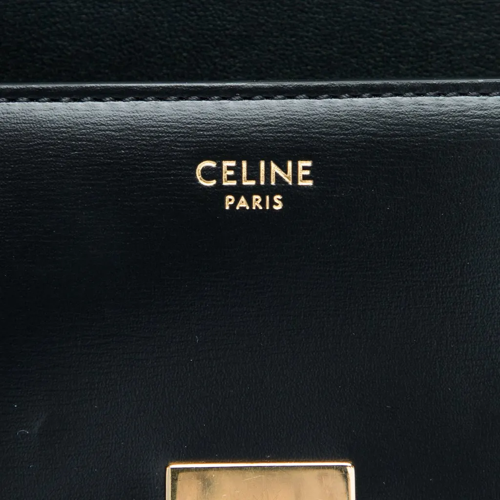 Celine Shiny Calfskin Triomphe Claude Shoulder Bag Black Leather Very good - Box View